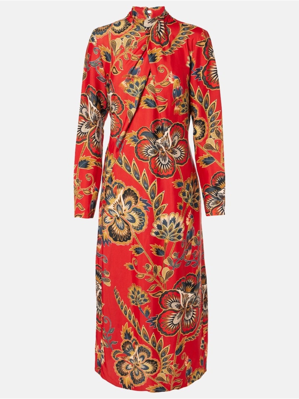 Farm Rio Draped Floral Midi Dress Large Bold Print
